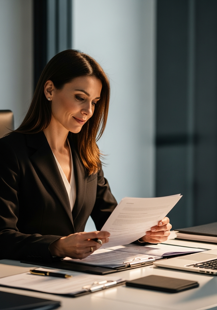 Avvocato che esamina documentazione di compliance